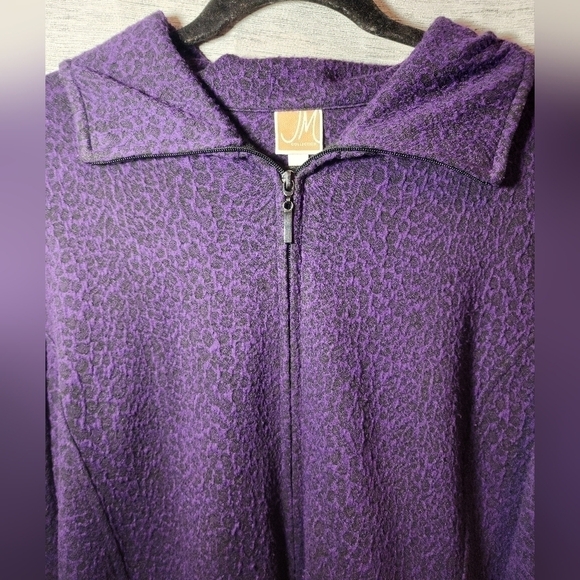 JM Collection Purple Cheetah Print Sweater M Full Zip - Picture 5 of 6